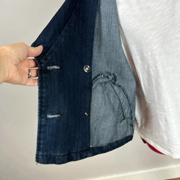 Live a Little dark blue, double breasted, cropped swing denim back pleat jacket - Picture 6 of 7